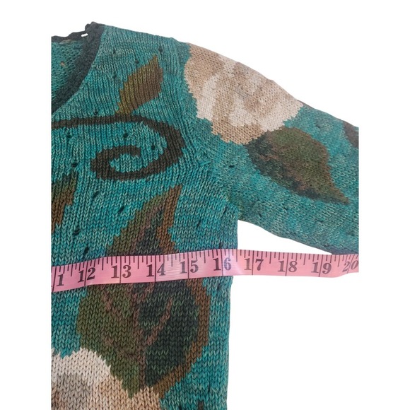 Peruvian Connection Sweater Womens XS Blue Floral Knit Quarter Sleeve Pullover - Picture 9 of 14